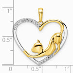 14K Yellow & RH and White RH Diamond-cut Cat Stretching in Heart Pendant - Product Photo