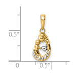 14K Yellow & RH and White RH Diamond-cut Mother and Baby Teardrop Pendant - Product Photo