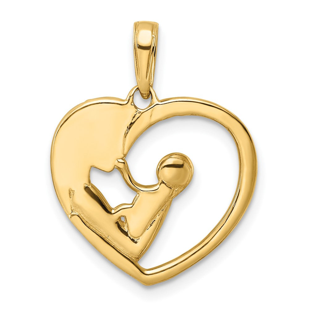 14K Yellow & Rhodium and White Rhodium Diamond-cut Mother and Baby Heart Pendant - Product Photo