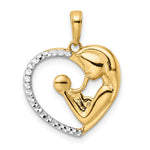 14K Yellow & Rhodium and White Rhodium Diamond-cut Mother and Baby Heart Pendant - Product Photo