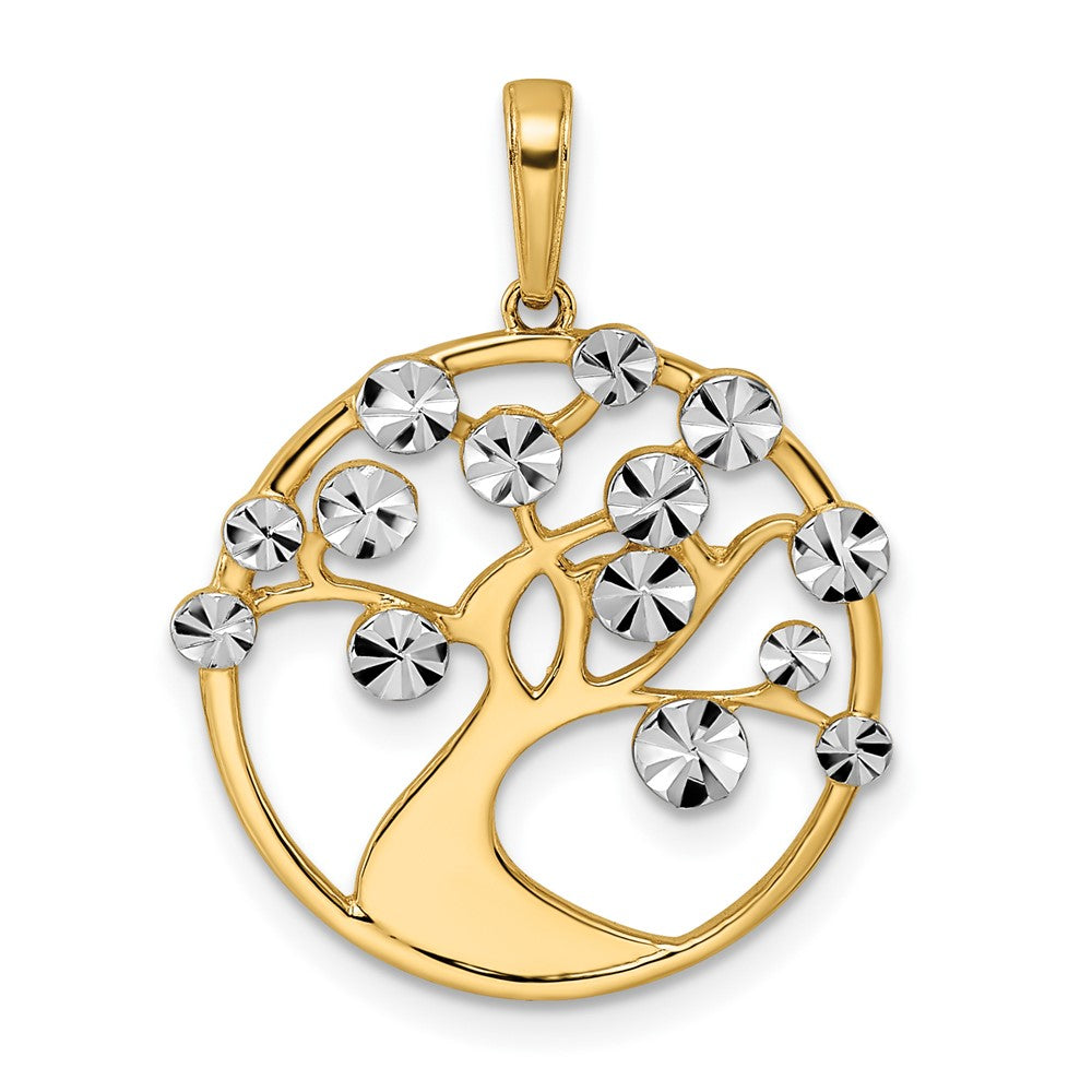 14K Yellow & Rhodium with White Rhodium Diamond-cut Tree of Life Pendant - Product Photo