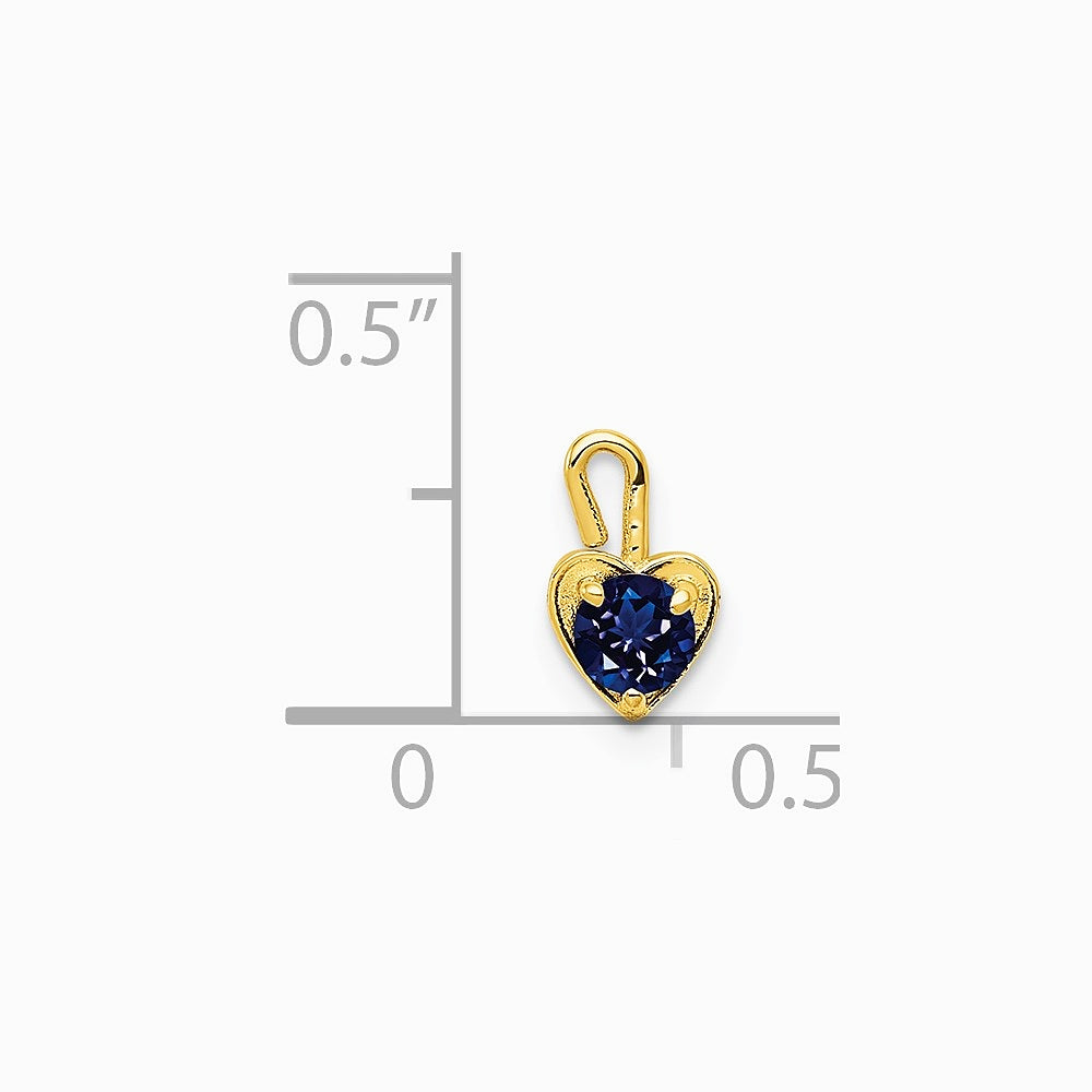 10K / 14K Yellow Gold 10ky September Synthetic Birthstone Heart Charm - Product Photo