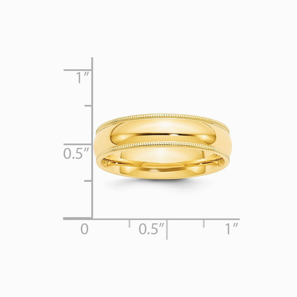 14K Yellow Gold 14KY 6mm Milgrain Comfort Fit Band Size 10 - Product Photo