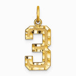 10K / 14K Yellow Gold 10ky Casted Medium Diamond-cut Number 3 Charm - Product Photo
