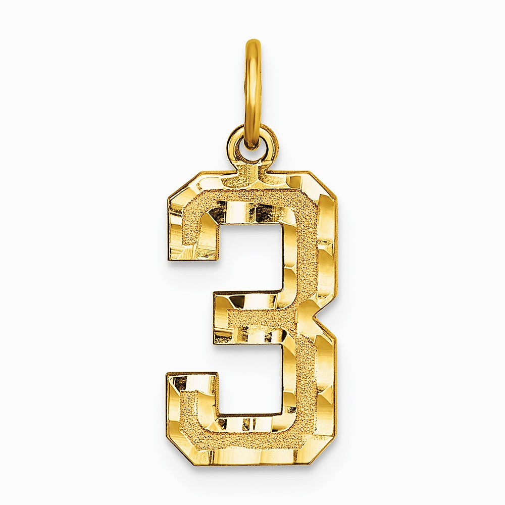 10K / 14K Yellow Gold 10ky Casted Medium Diamond-cut Number 3 Charm - Product Photo