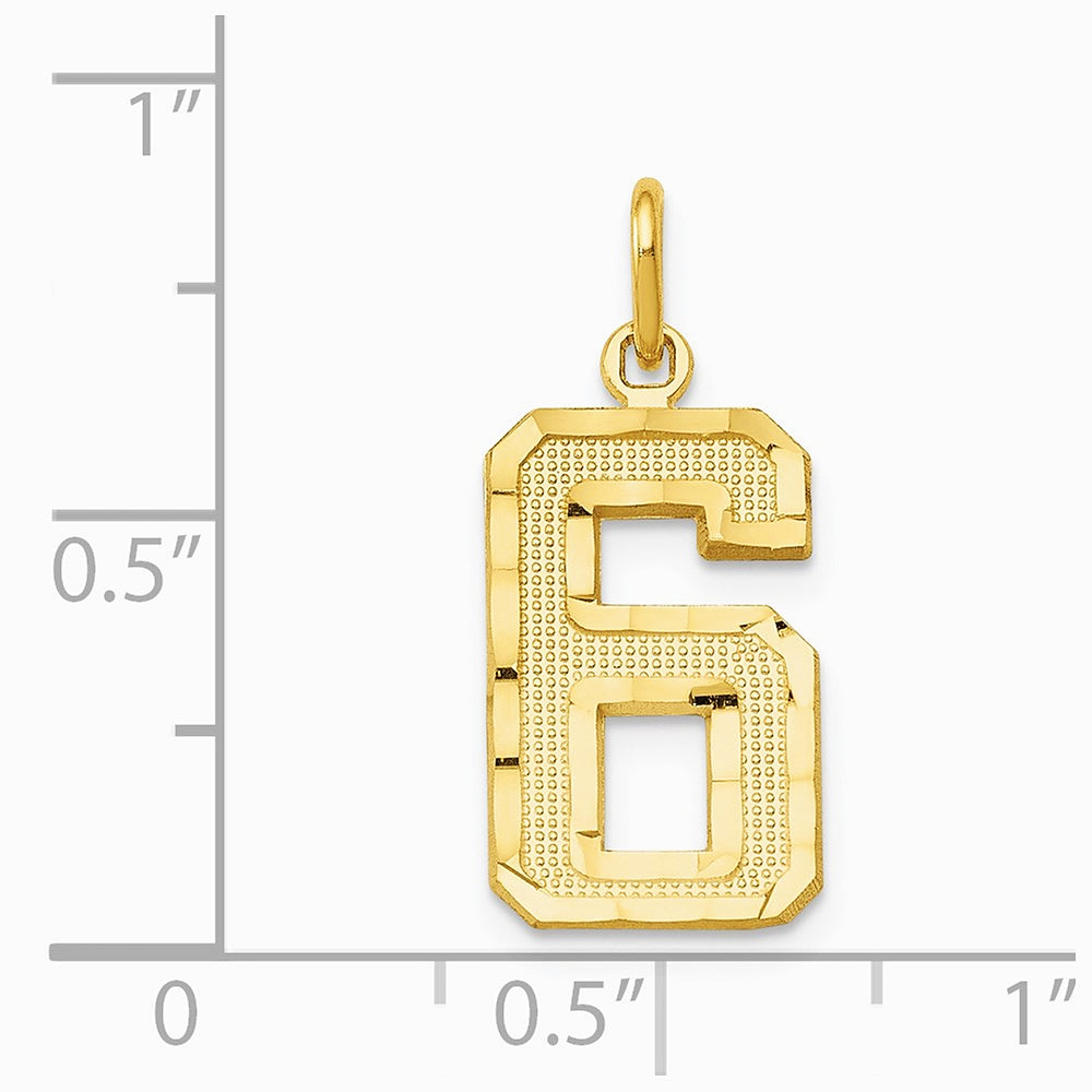 10K / 14K Yellow Gold 10ky Casted Medium Diamond-cut Number 6 Charm - Product Photo