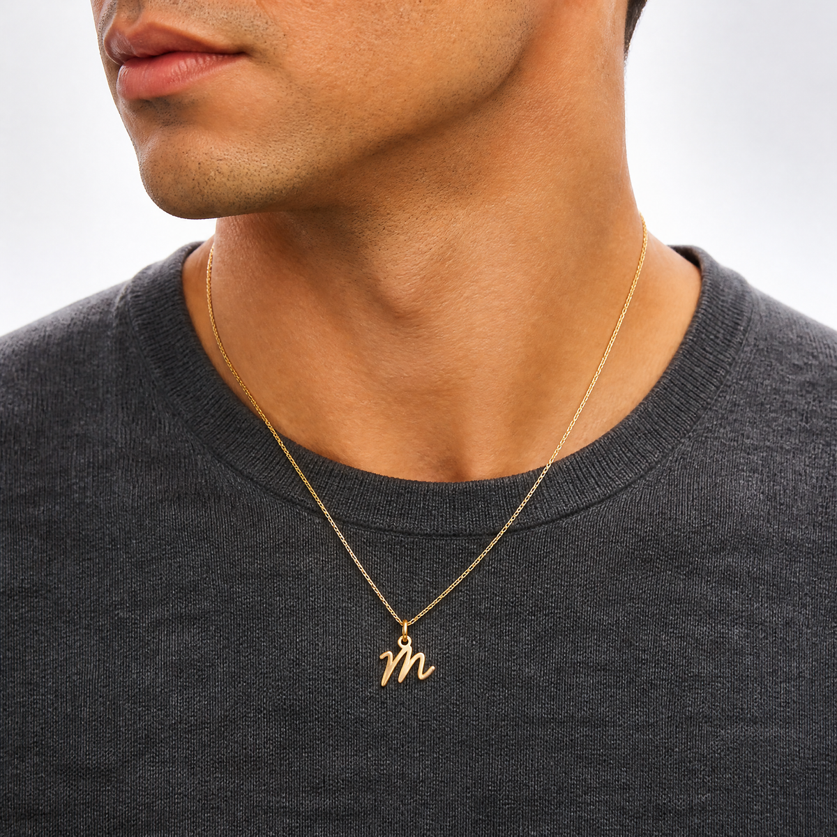 14KY Upper case Letter M Initial Charm - Model Shot