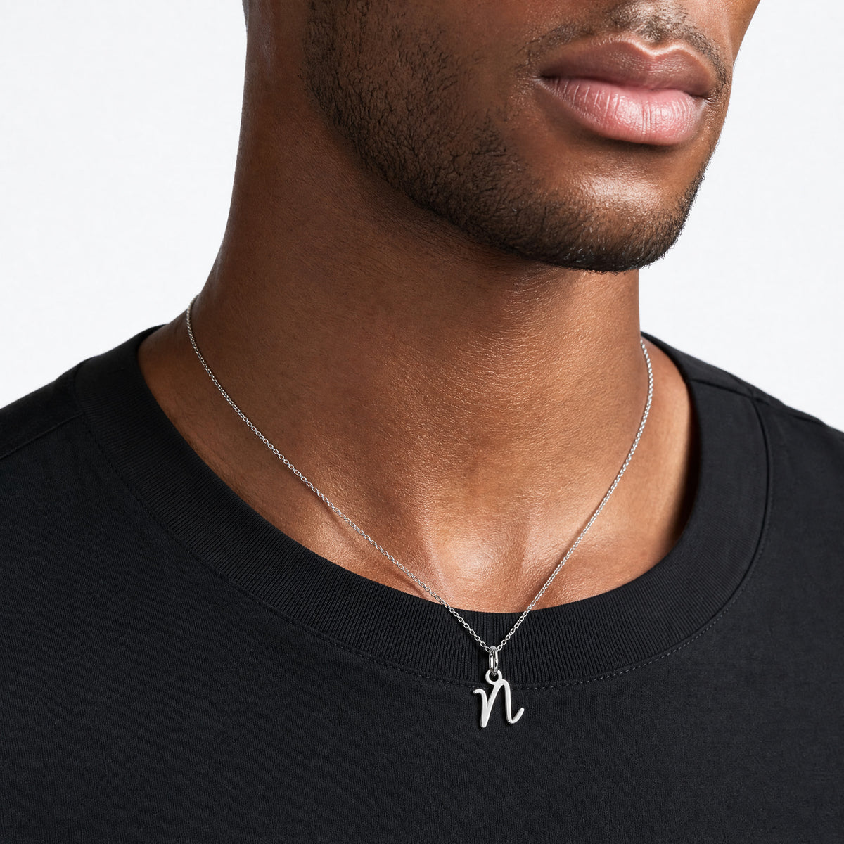 14K White Gold Uppercase Letter N Initial Charm - Model Shot