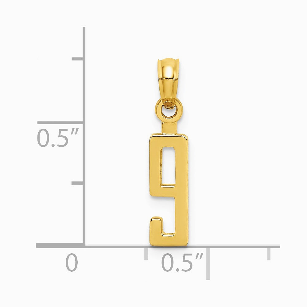 10K / 14K Yellow Gold Number 9 Block Charm - Product Photo