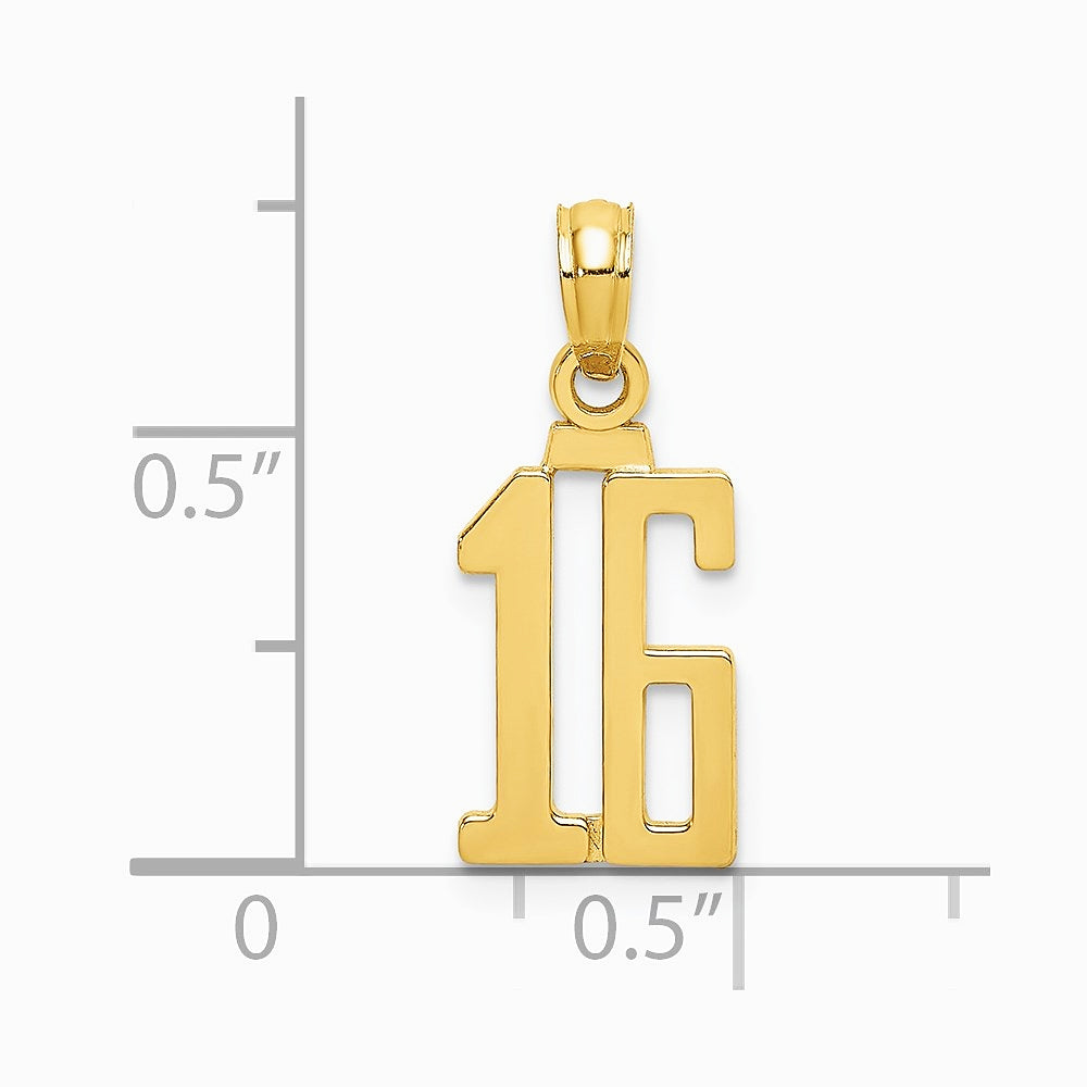 10K / 14K Yellow Gold Number 16 Pendant - Product Photo