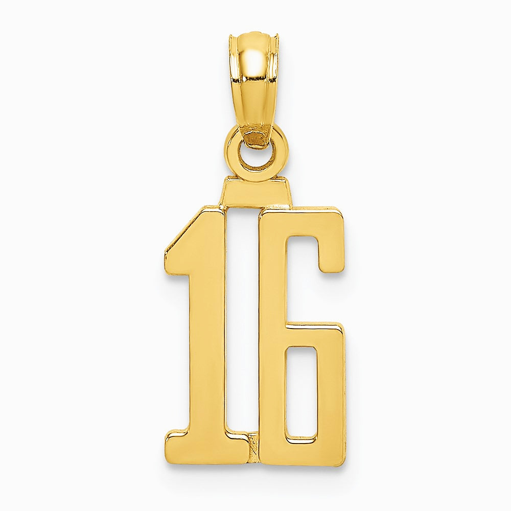 10K / 14K Yellow Gold Number 16 Pendant - Product Photo