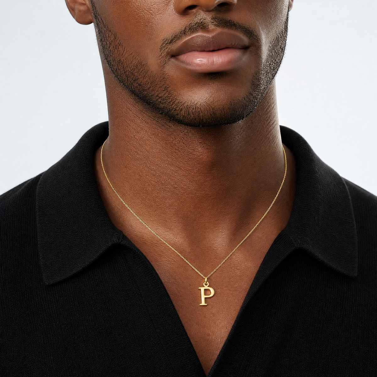 14ky Cutout Letter P Initial Pendant - Model Shot
