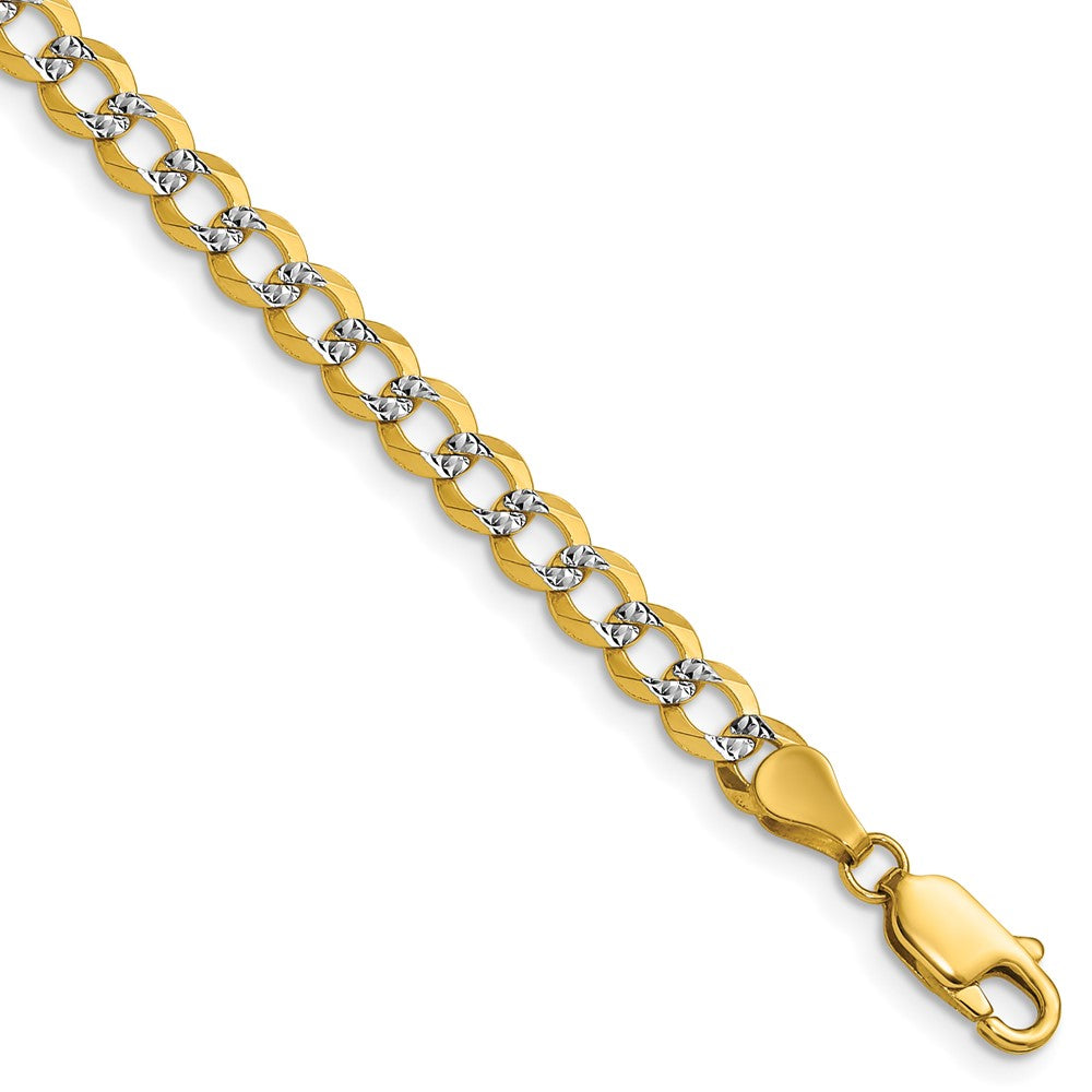 14K Yellow & Rhodium 4.7mm Lightweight Pavé Flat Cuban Chain Necklace 16"-24"