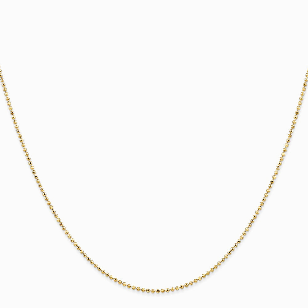 14K Yellow Gold 1.2mm Diamond-Cut Beaded Pendant Chain Necklace 14"-24" - Product Photo