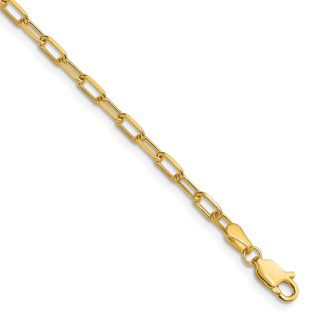 14K Yellow Gold 3.0mm Solid Beveled Paperclip Chain Bracelet 7"-8"