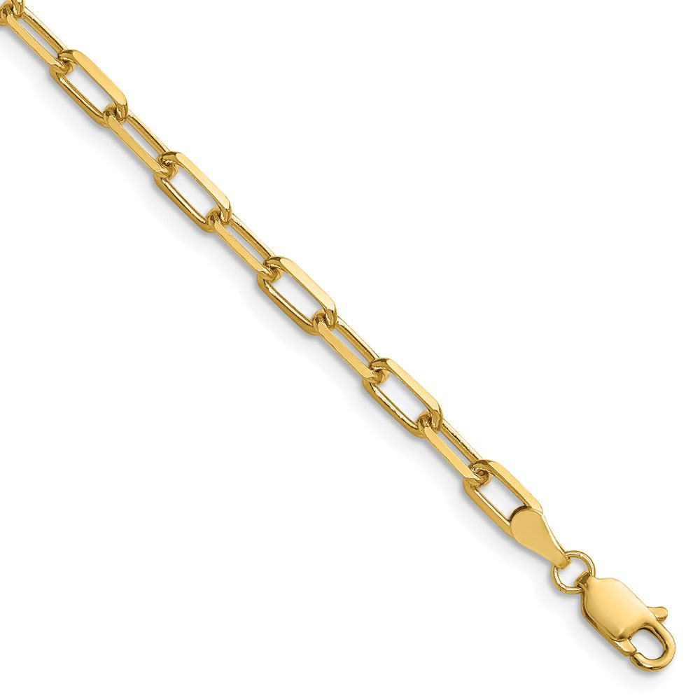 14K Yellow Gold 3.5mm Solid Beveled Paperclip Chain Bracelet 7"-8"