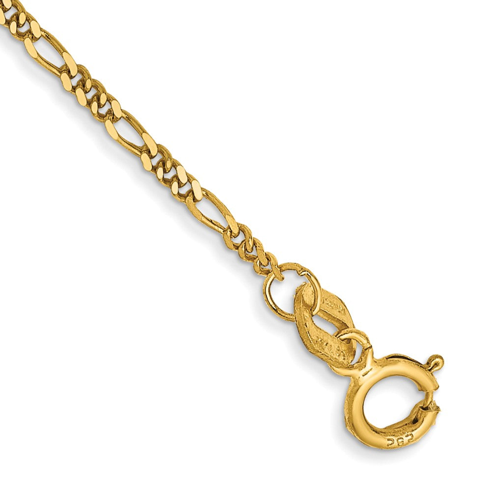 14K Yellow Gold 1.25mm Flat Figaro Pendant Chain Bracelet 5.5"-10"
