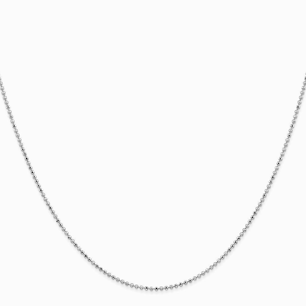 14K White Gold 1.2mm Diamond-Cut Beaded Pendant Chain Necklace 14"-24" - Product Photo