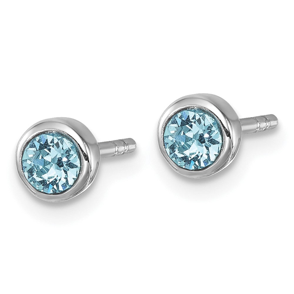 Sterling Silver Rhodium-Plated Polished Blue Crystal 3.5mm Post Earrings - Product Photo