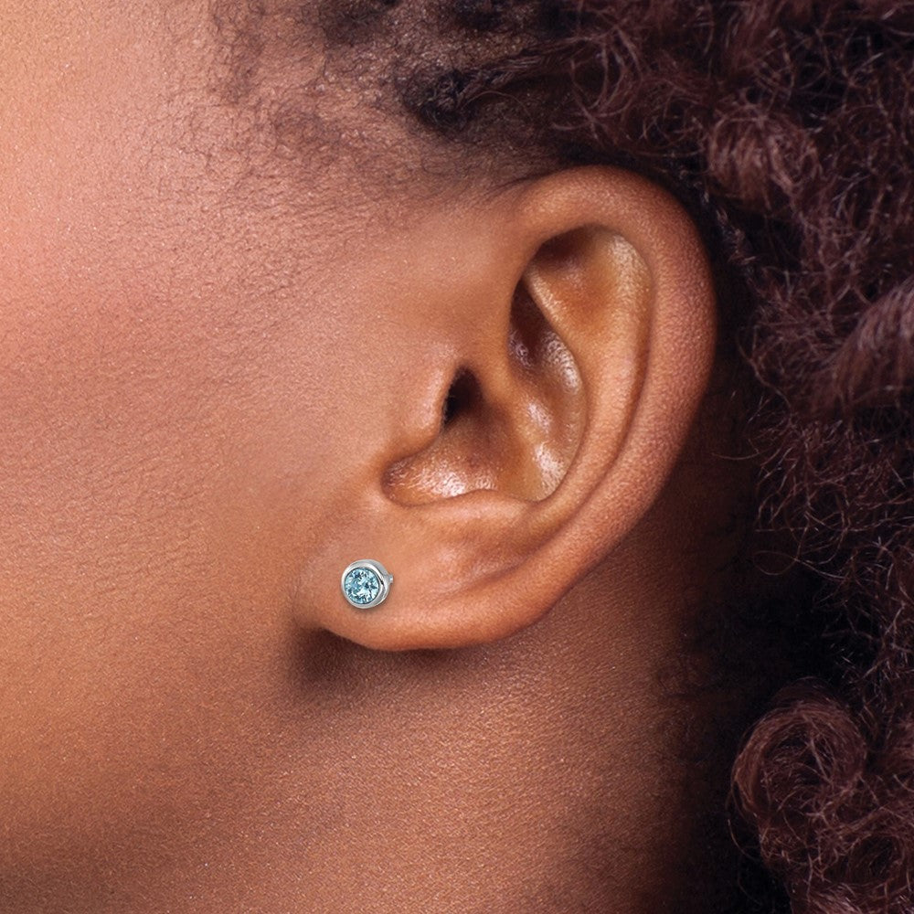 Sterling Silver Rhodium-Plated Polished Blue Crystal 3.5mm Post Earrings - Product Photo