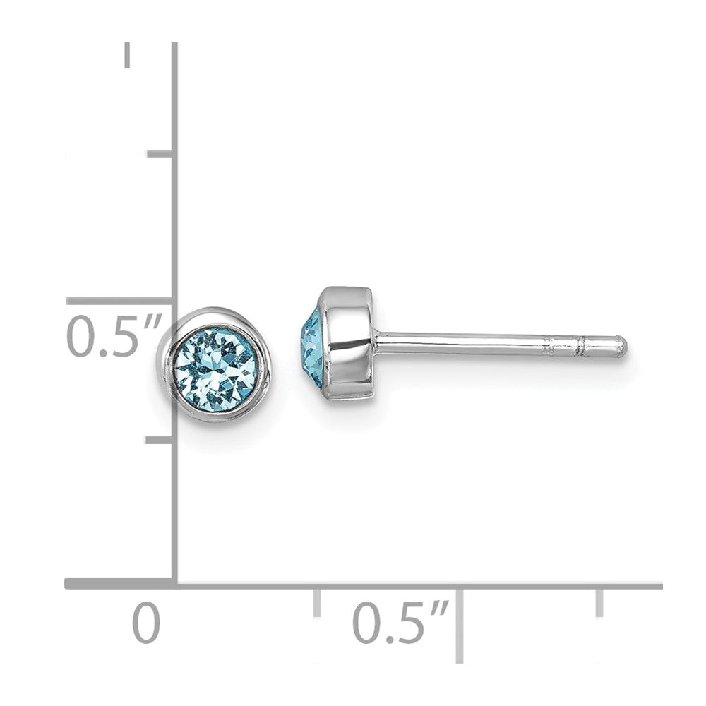 Sterling Silver Rhodium-Plated Polished Blue Crystal 3.5mm Post Earrings - Product Photo
