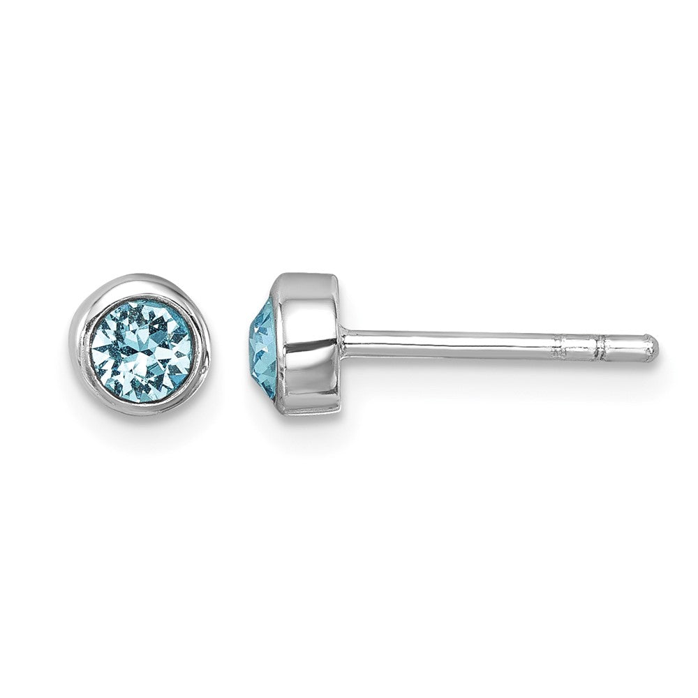 Sterling Silver Rhodium-Plated Polished Blue Crystal 3.5mm Post Earrings