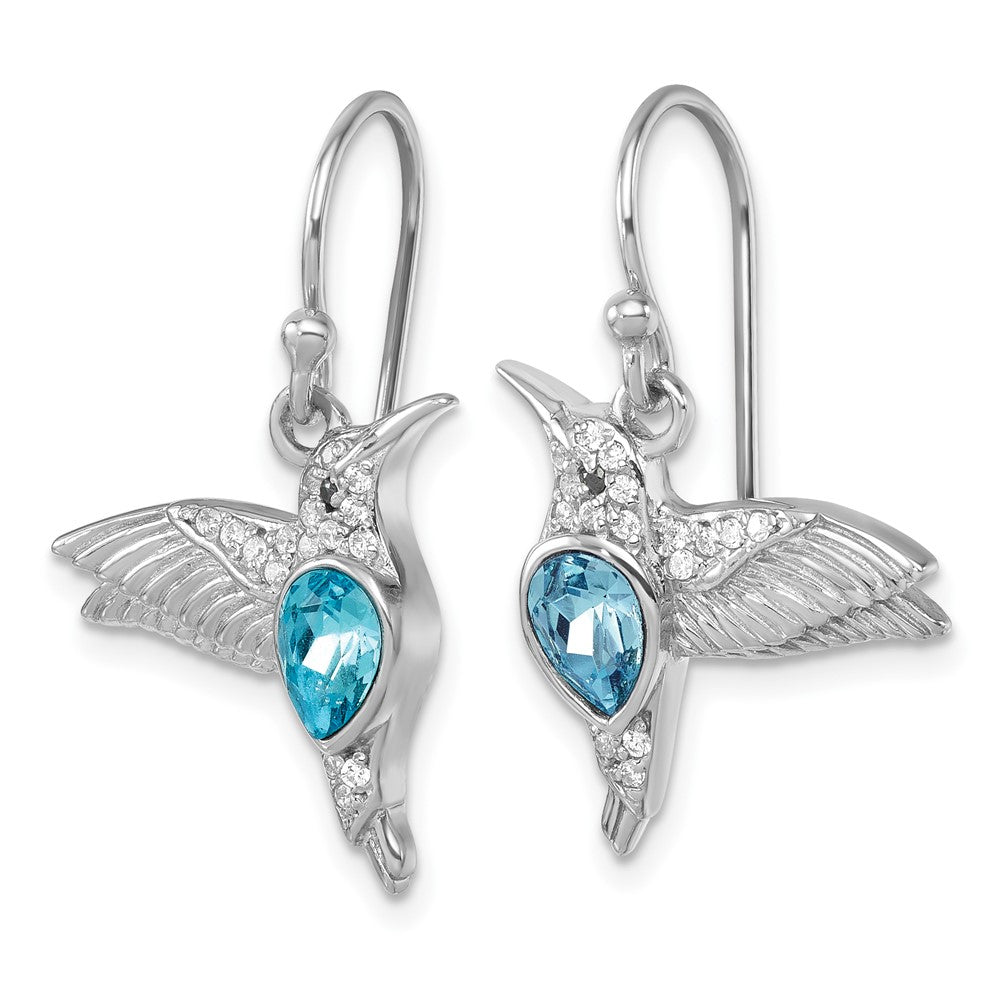 Sterling Silver Rhodium-Plated Crystal Inlay Hummingbird Dangle Earrings - Product Photo