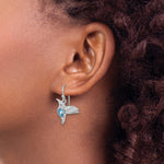 Sterling Silver Rhodium-Plated Crystal Inlay Hummingbird Dangle Earrings - Product Photo