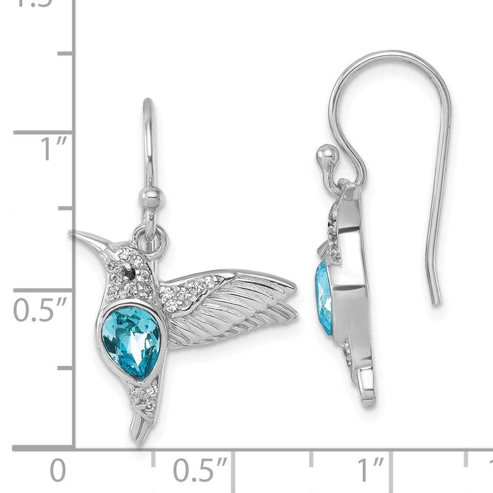 Sterling Silver Rhodium-Plated Crystal Inlay Hummingbird Dangle Earrings - Product Photo