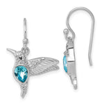 Sterling Silver Rhodium-Plated Crystal Inlay Hummingbird Dangle Earrings - Product Photo