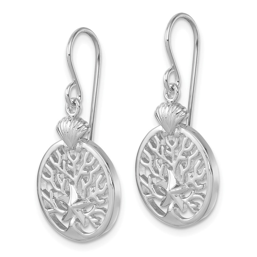 Sterling Silver Rhodium-Plated Starfish & Scallop Shell Reef Dangle Earring - Product Photo