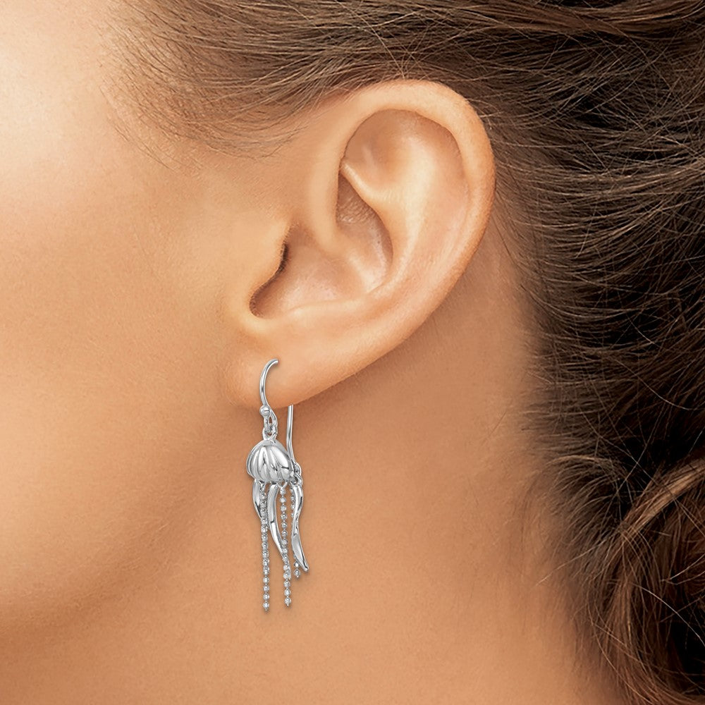 Sterling Silver Rhodium-plated Polished Moveable Jellyfish Dangle Earrings - Product Photo