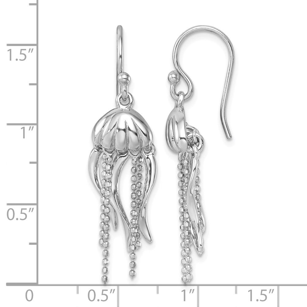 Sterling Silver Rhodium-plated Polished Moveable Jellyfish Dangle Earrings - Product Photo