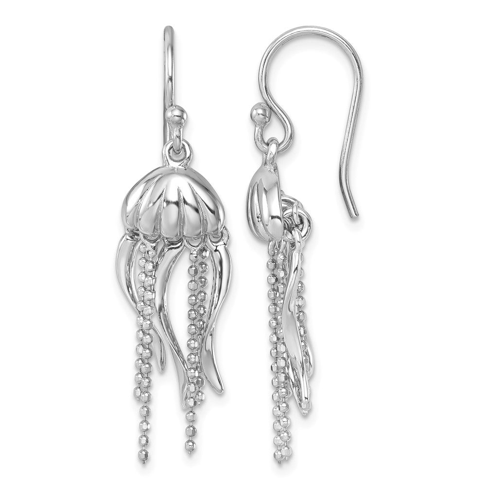 Sterling Silver Rhodium-plated Polished Moveable Jellyfish Dangle Earrings