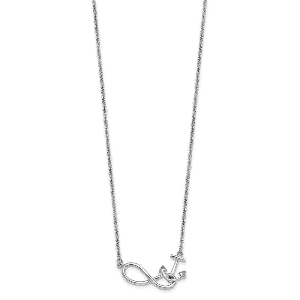 Sterling Silver Rhodium-Plated Anchor & Eternity Symbol 17 +1in Necklace - Product Photo