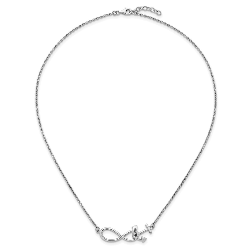 Sterling Silver Rhodium-Plated Anchor & Eternity Symbol 17 +1in Necklace - Product Photo