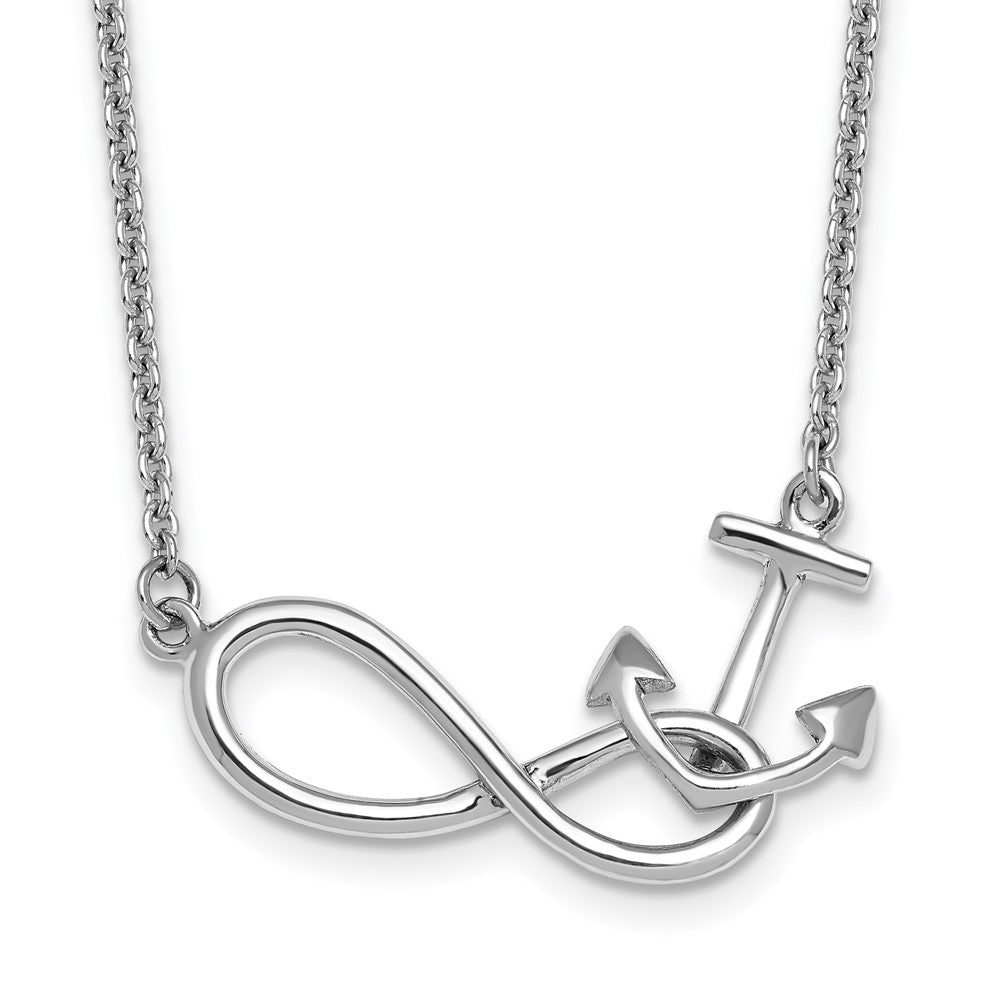 Sterling Silver Rhodium-Plated Anchor & Eternity Symbol 17 +1in Necklace - Product Photo