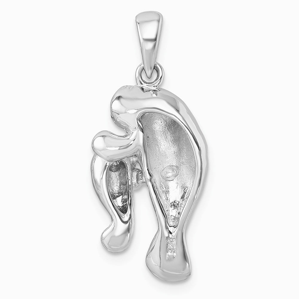Sterling Silver Rhodium-plated Polished Manatee & Baby Pendant - Product Photo