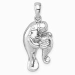 Sterling Silver Rhodium-plated Polished Manatee & Baby Pendant - Product Photo