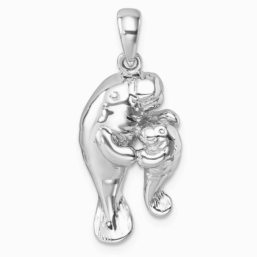Sterling Silver Rhodium-plated Polished Manatee & Baby Pendant - Product Photo