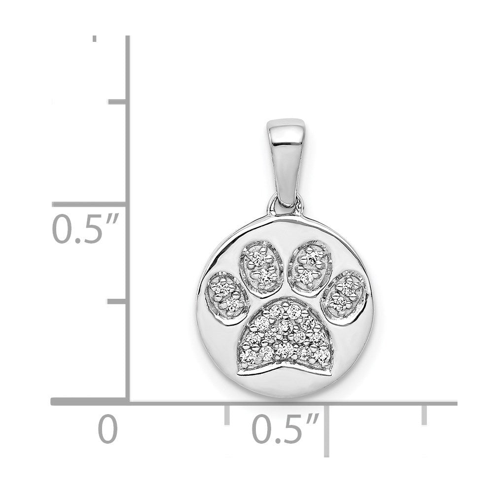 14k White Gold Diamond Paw Print in Circle Pendant - Product Photo