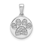 14k White Gold Diamond Paw Print in Circle Pendant - Product Photo