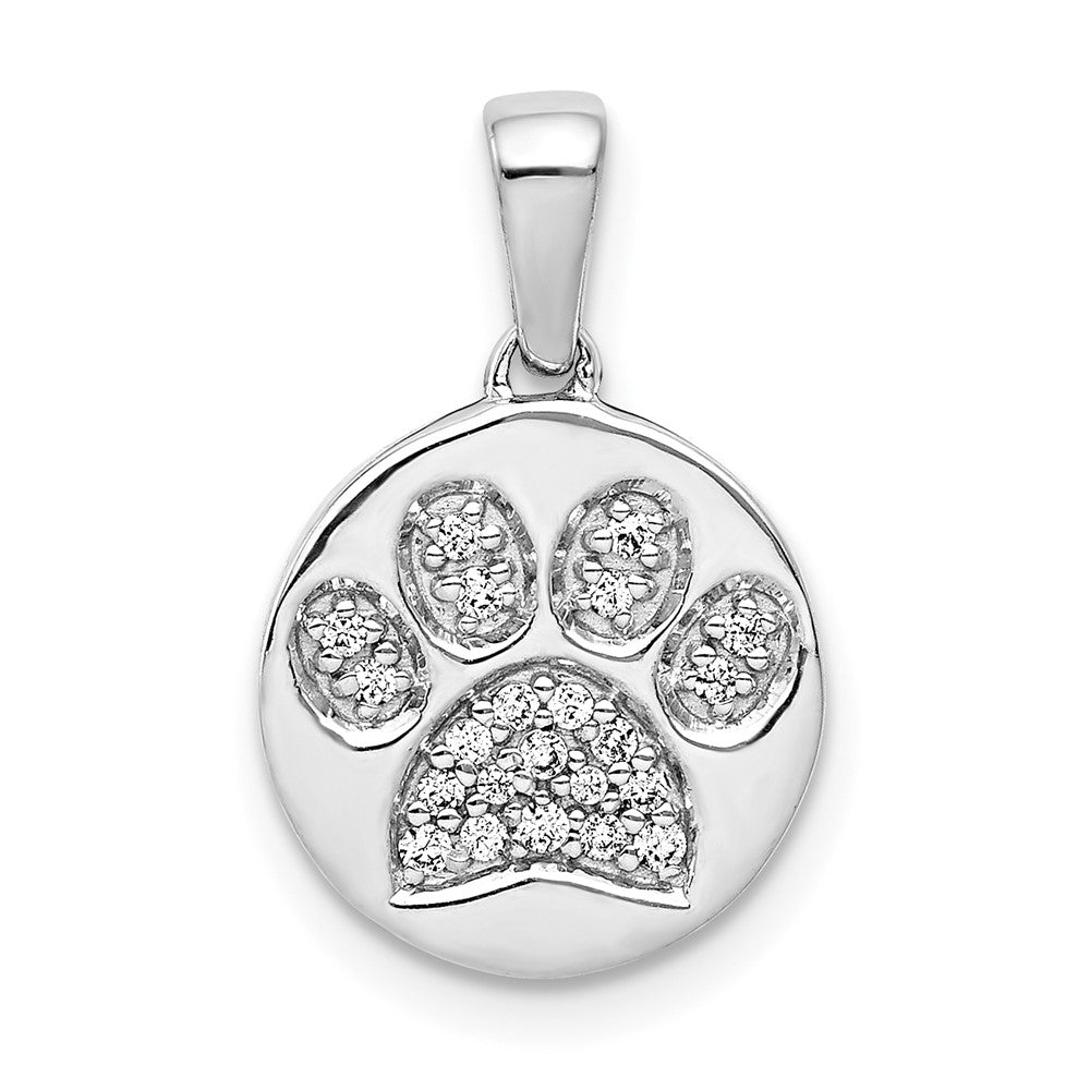 14k White Gold Diamond Paw Print in Circle Pendant - Product Photo