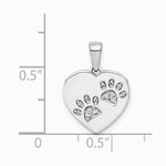 14K White Gold Diamond Paw Prints Heart Pendant - Product Photo