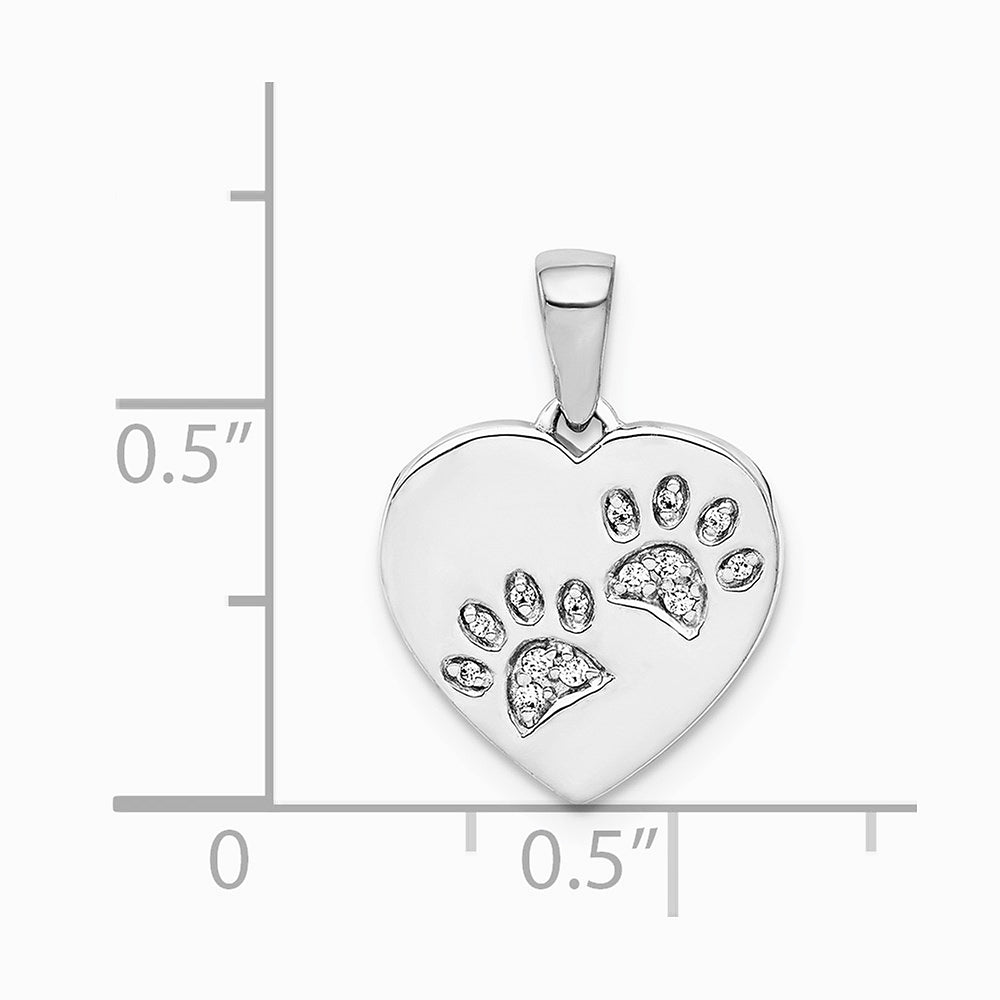 14K White Gold Diamond Paw Prints Heart Pendant - Product Photo