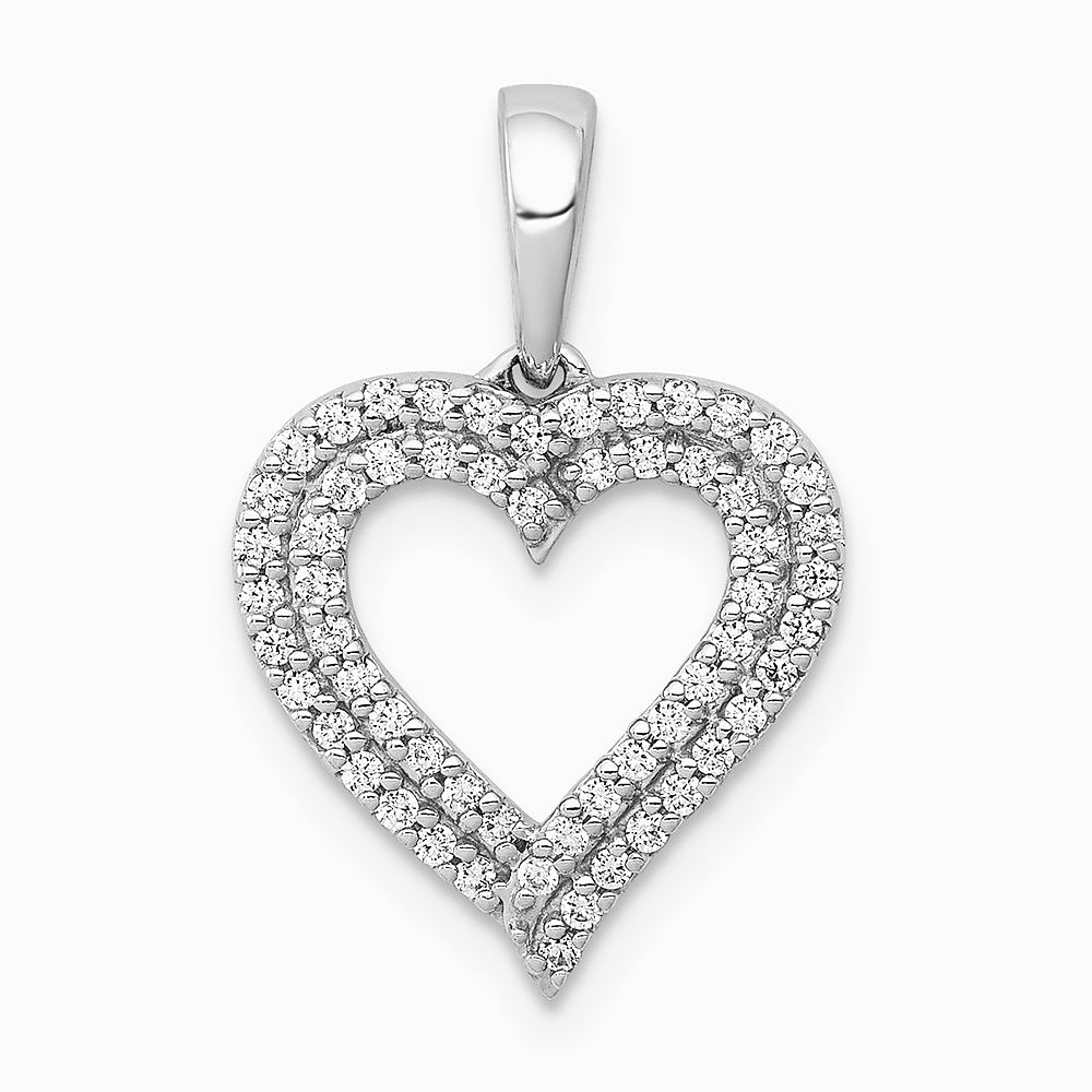 14K White Gold 1/4ct. Diamond 2-row Heart Pendant - Product Photo