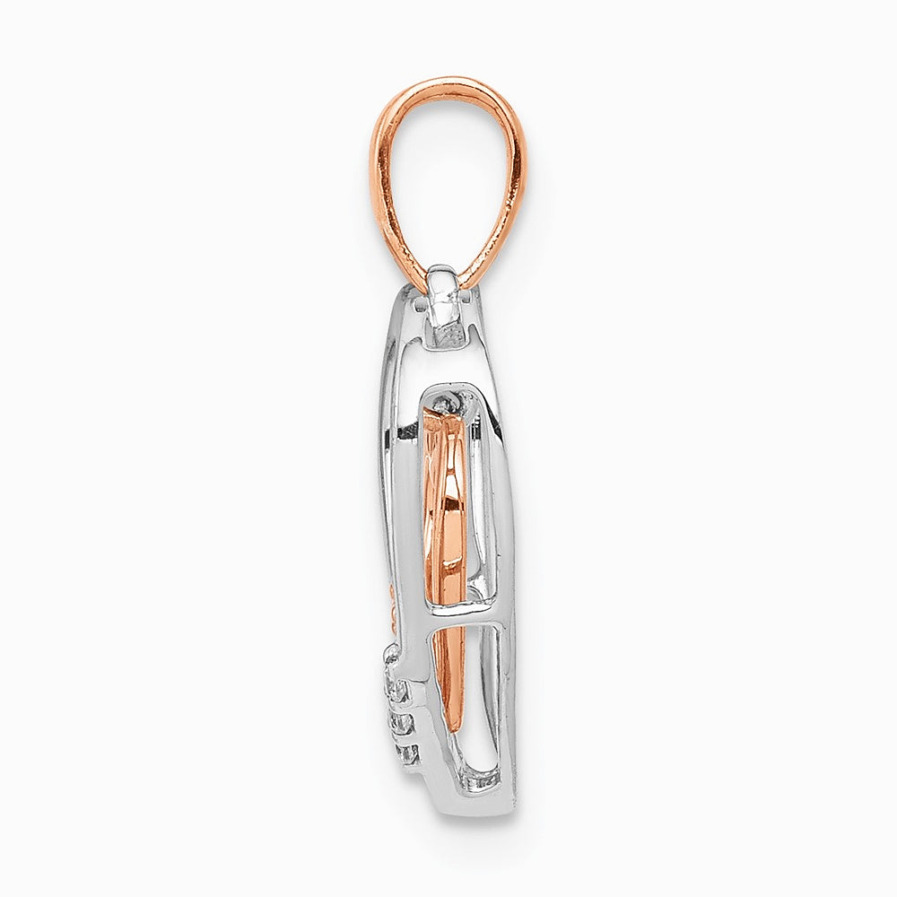 14K Two-tone 14kt White w/ Rose Gold Heart Charm Diamond Heart Pendant - Product Photo