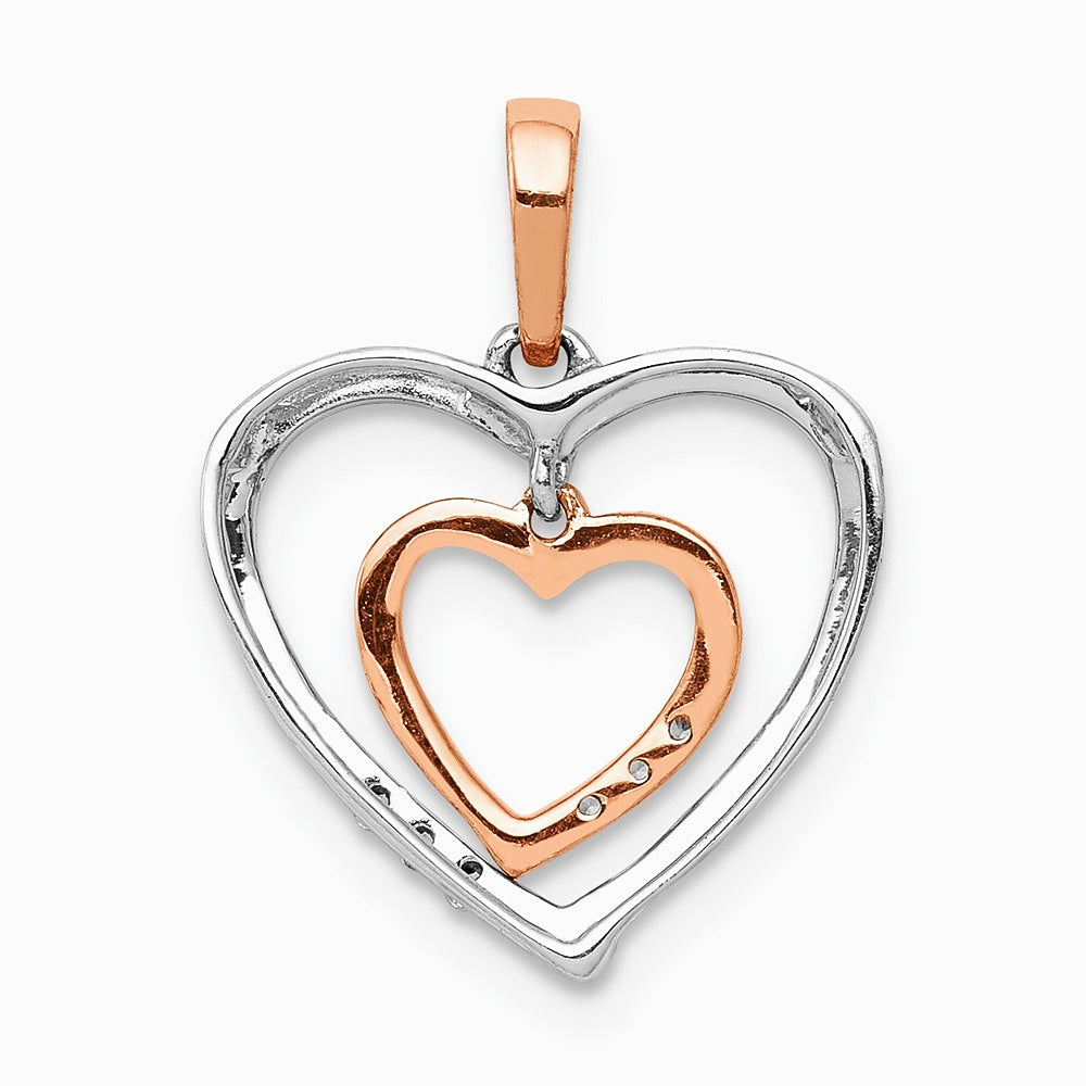 14K Two-tone 14kt White w/ Rose Gold Heart Charm Diamond Heart Pendant - Product Photo