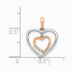 14K Two-tone 14kt White w/ Rose Gold Heart Charm Diamond Heart Pendant - Product Photo