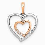 14K Two-tone 14kt White w/ Rose Gold Heart Charm Diamond Heart Pendant - Product Photo